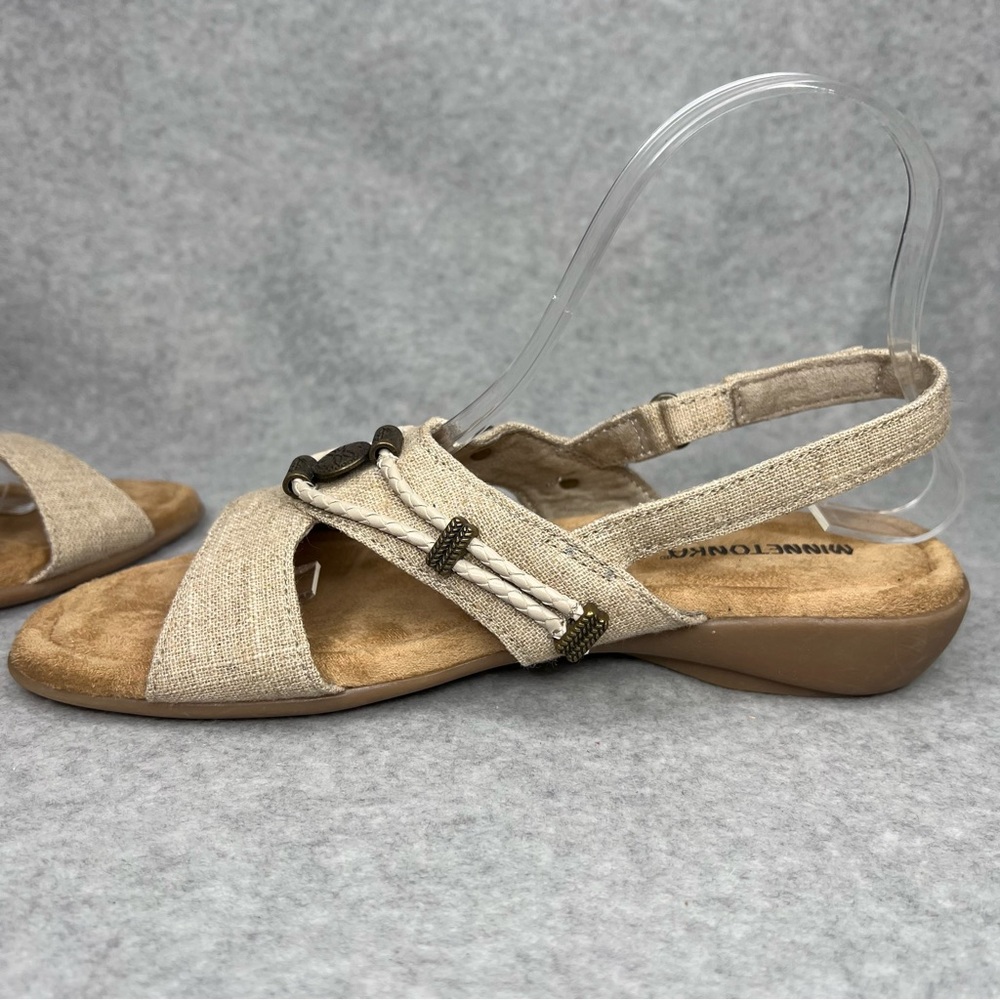 Minnetonka Womens 8 Wide Silvie Slingback Sandals Western Boho Natural Vegan New - Picture 9 of 12